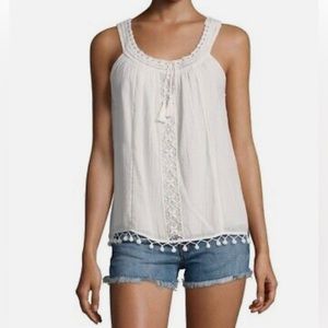 NWT Joie Pastora Eyelet Top Pom Pom Hemline Cotton Gauze Small S $218